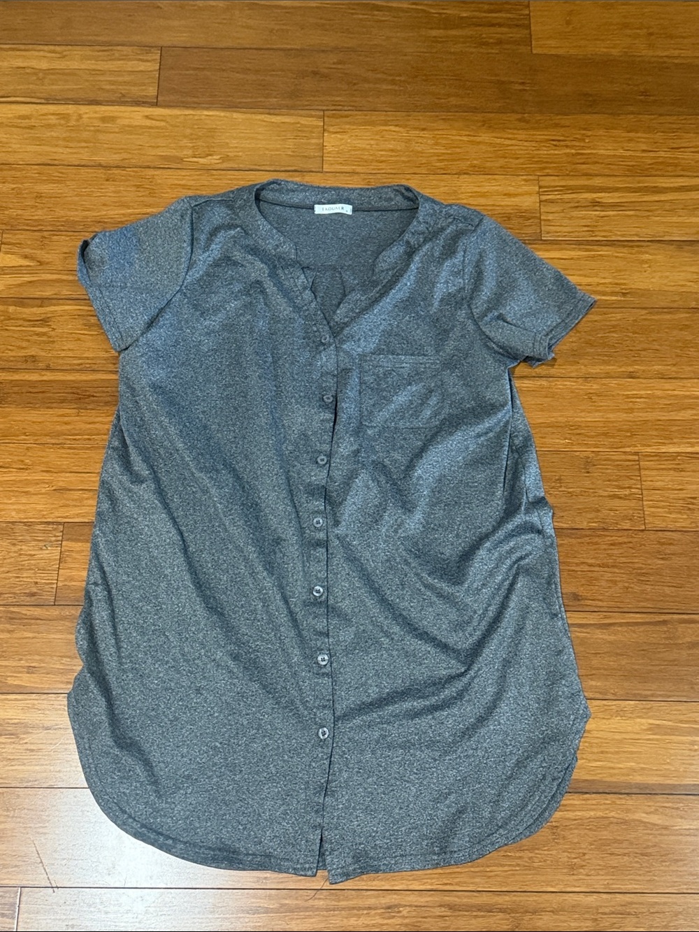 Ekouaer Gray Button Down Short Sleeve Nightgown Pajama Dress Women’s M